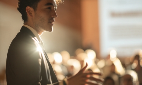 man explaining on lecture